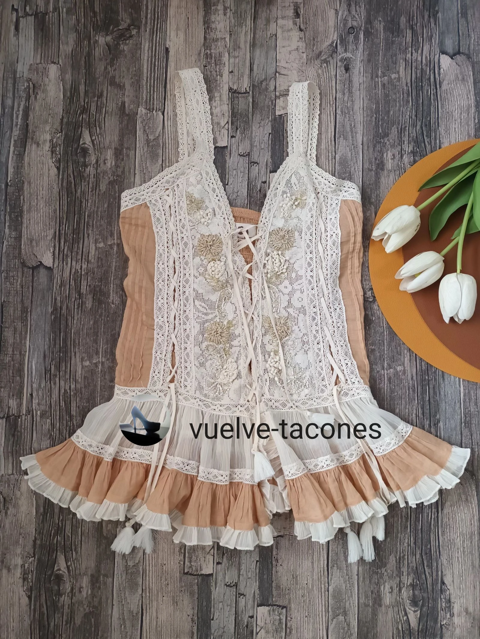 Bustier coral pálido y blanco ♡ JOT * Talla única